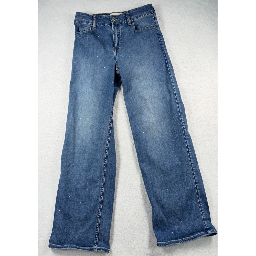 Abercrombie Kids Girls High Rise Wide Leg Rhinestone Jeans Medium Wash 15/16